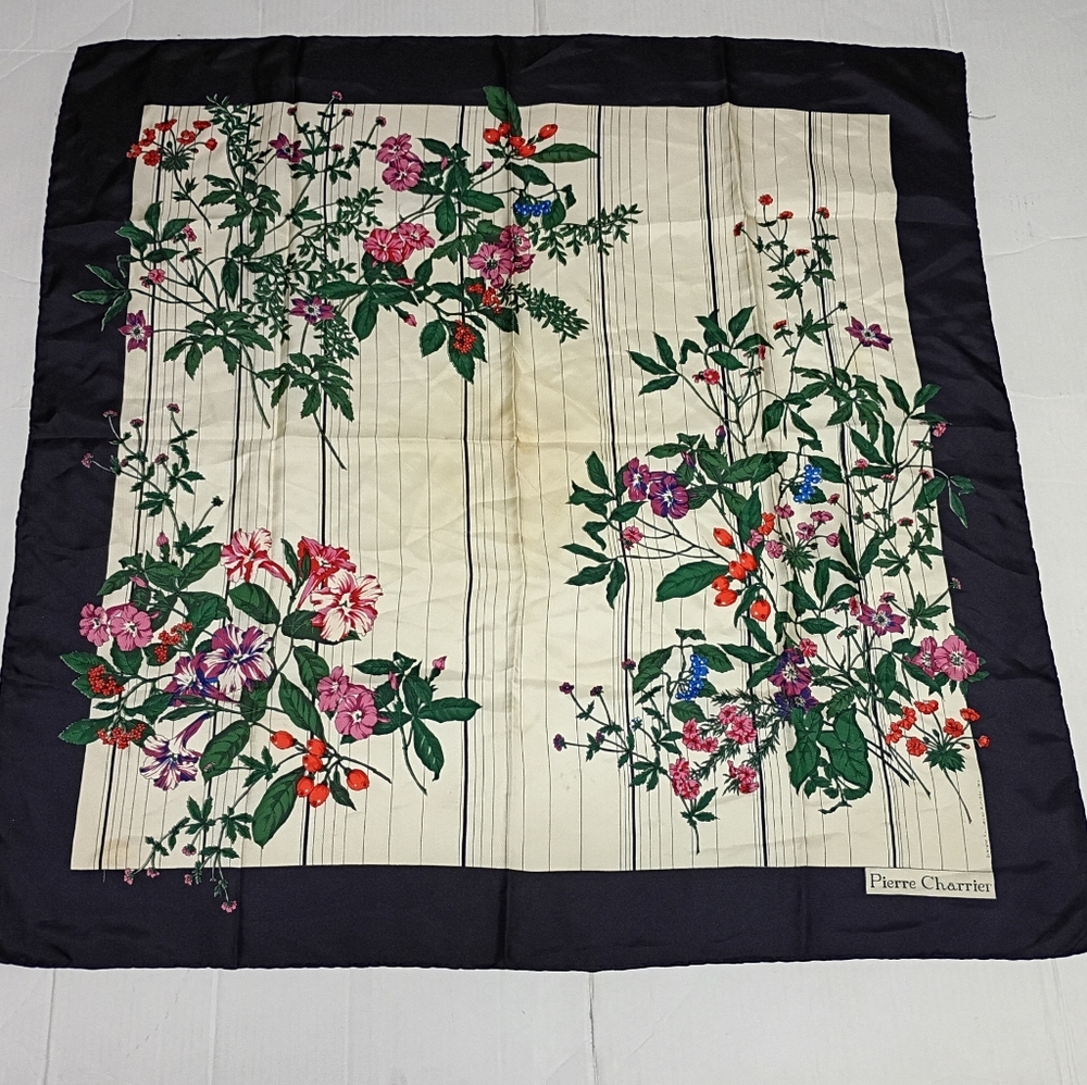 ❤️VINTAGE PIERRE CHARRIER Floral Piano Shawl Scarf 33 1/2